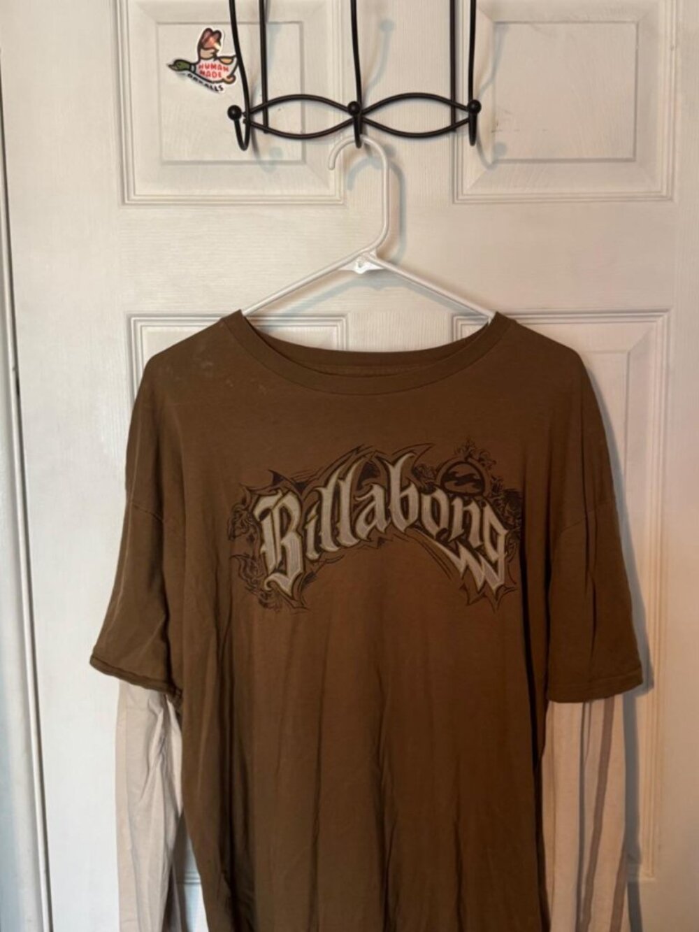 Pre-owned Billabong Layered Long Sleeve T-Shirt | Used Brown Graphic Y2K Skate